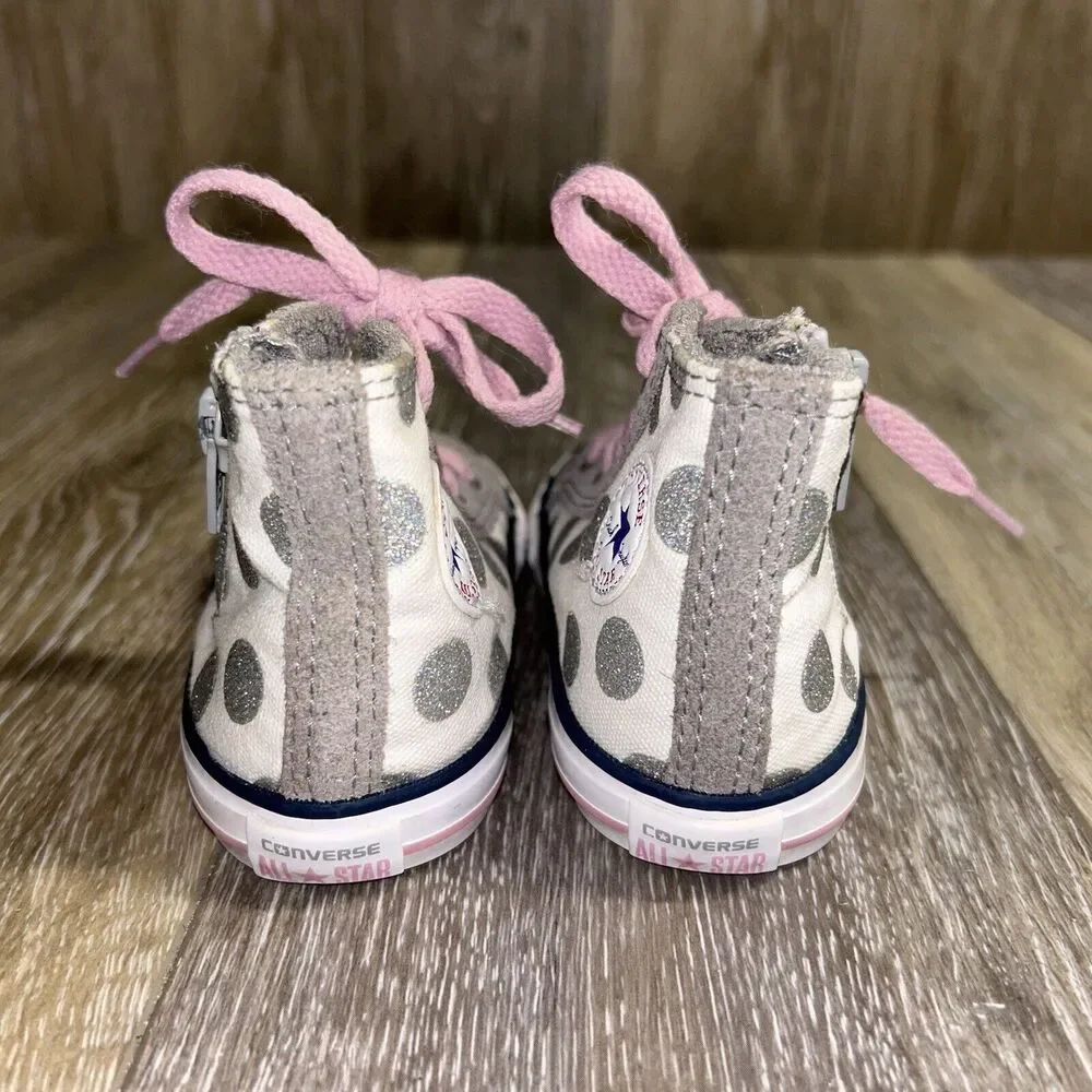 Converse Chuck Taylor Polka Dot White Gray Glitter Infant Youth US Size 6 Shoes